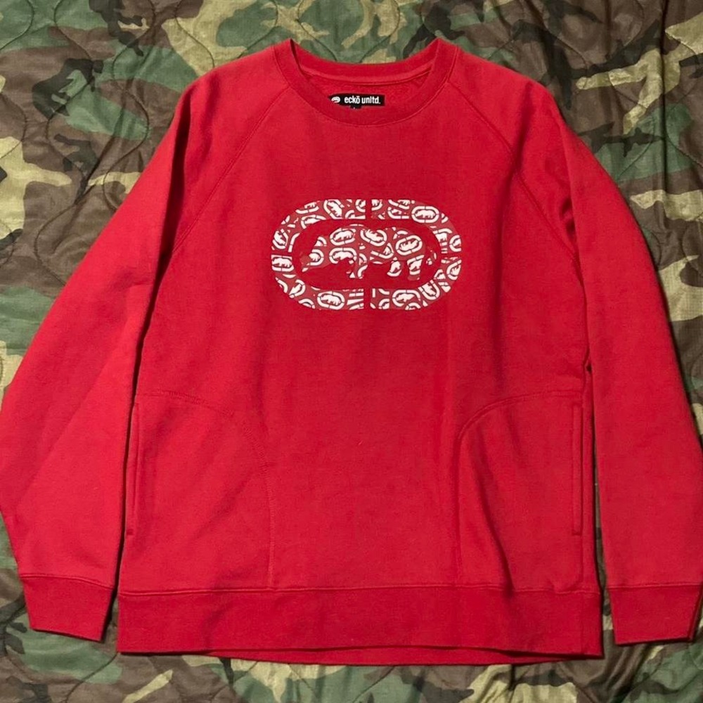 Ecko Unlimited fleece‎ graphic crewneck sweatshirt y2k hand warmers size L/21.5